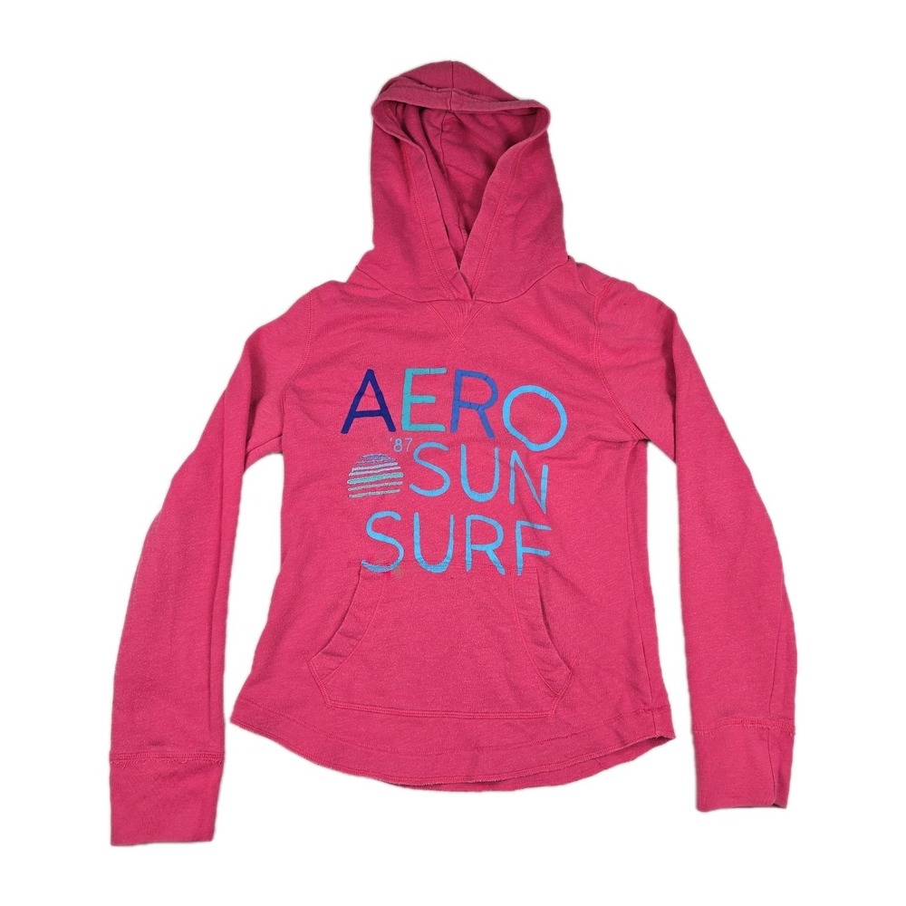 Aeropostale Pink Aero Sun Surf Graphic Pullover Hoodie Sweatshirt Large L